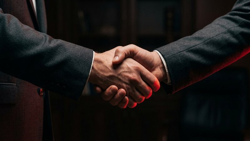 Consultant and client shaking hands after a working session